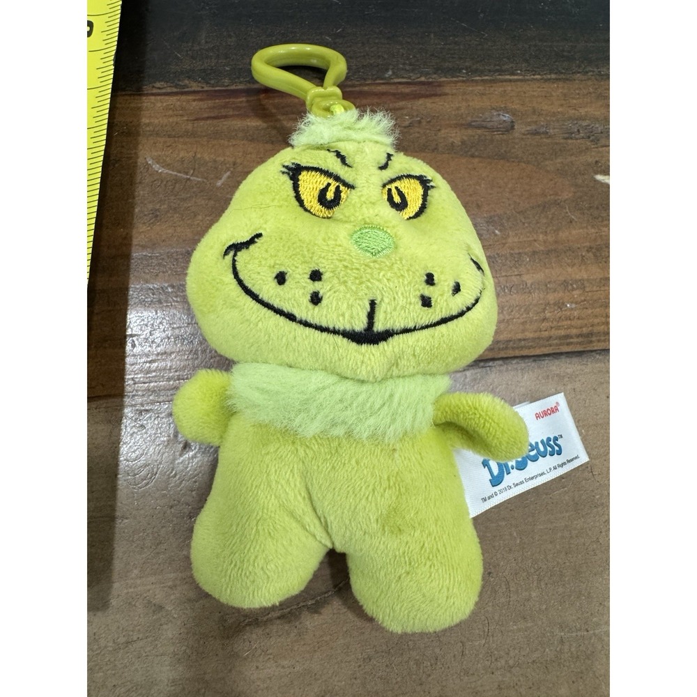 Aurora Dr. Seuss The Grinch 4" Plush‎ Stuffed Keychain Clip On